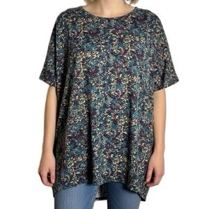 LuLaRoe Irma Tunic Top Dark‎ Teal Burgundy Floral Botanical print NWOT XXS